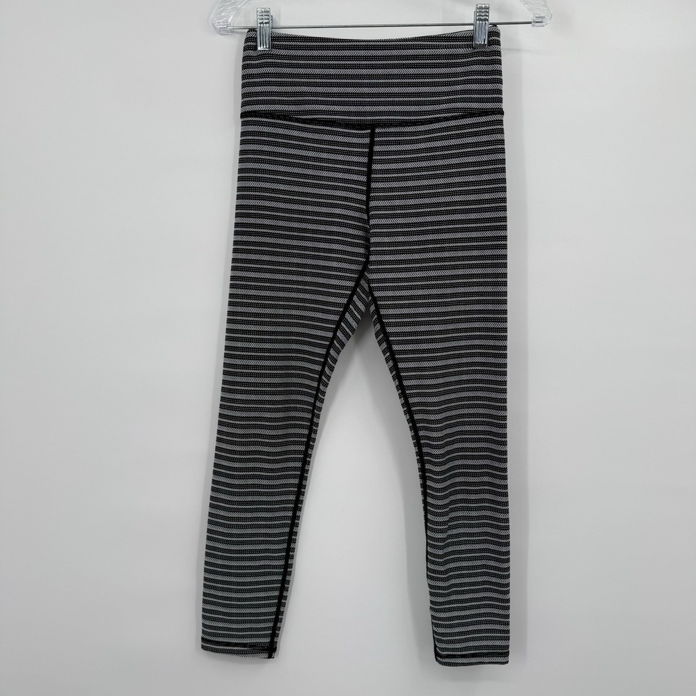Zyia‎ Leggings Womens 4 Black White Ankle High Waisted Stretch Pockets Shaping